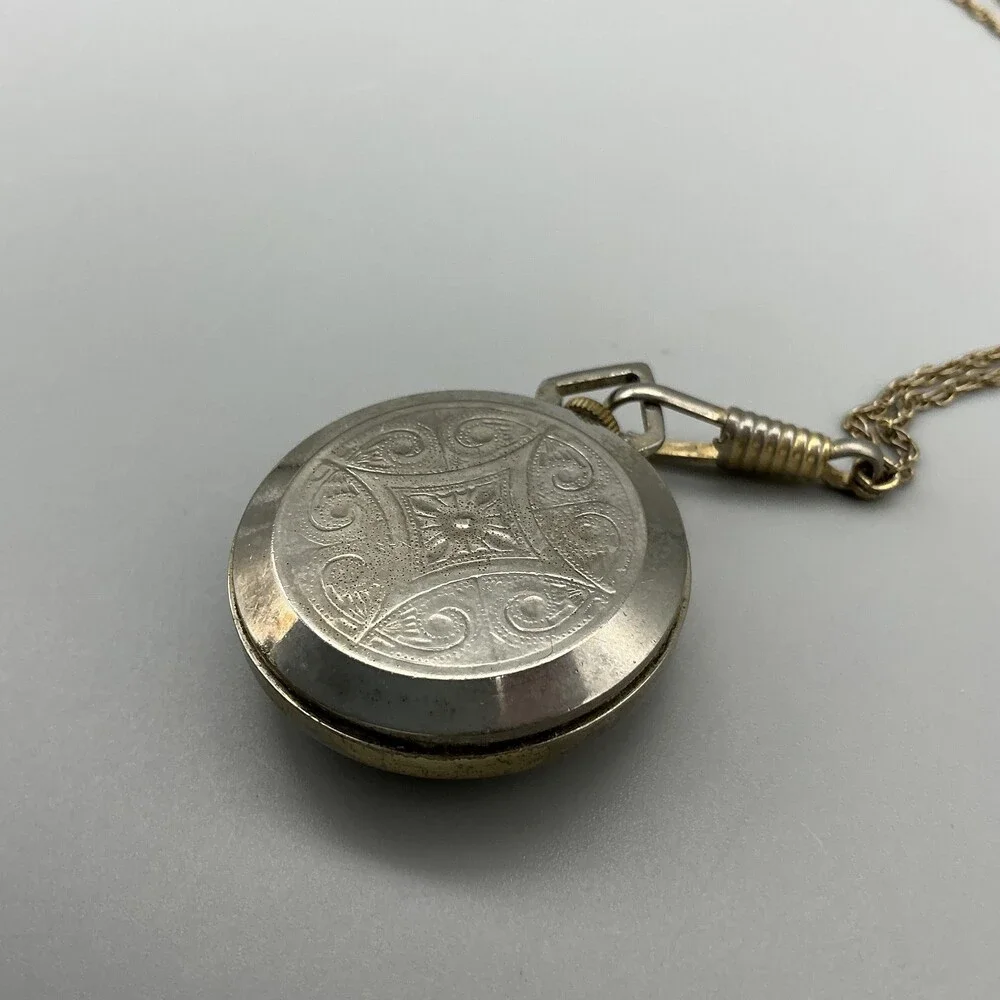 Vintage Capri Pendant Pocket Watch Necklace Women 34mm Silver Tone New Battery